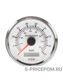 GPS-спидометр аналоговый 0-45 узлов, белый циферблат, нержавеющий ободок, выносная антенна, д. 85 мм