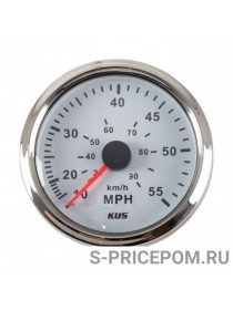 Спидометр манометрический 0-55 MPH, белый циферблат, нержавеющий ободок, д. 85 мм
