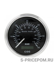 GPS-спидометр аналоговый 0-60 узлов, черный циферблат, черный ободок, выносная антенна, д. 85 мм