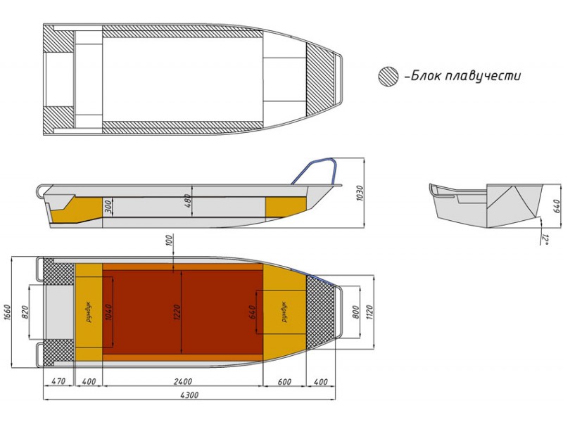 Общий вид, теоретический и конструкционные чертежи лодки «Бриз-42»